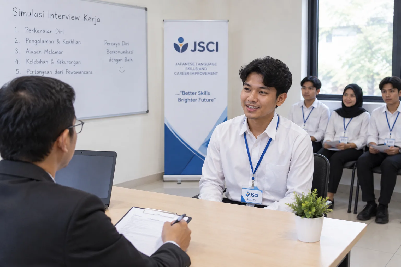 Peserta JSCI mengikuti simulasi interview kerja dengan pengajar.